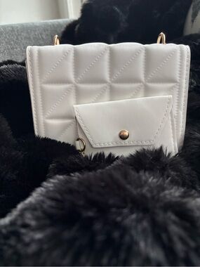 White Quilted Crossbody Bag with Coin Pouch